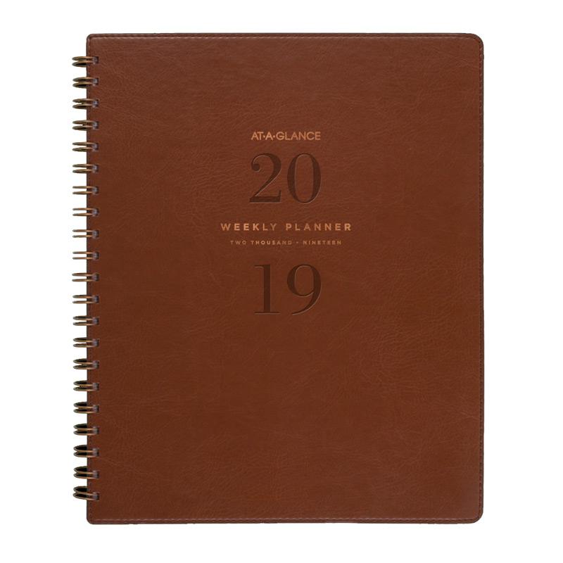 At-A-Glance Signature 2019 Planner Weekly/Monthly Leather Like Brown