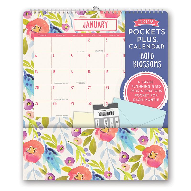 Orange Circle Pocket Plus Calendar 2019 - Bold Blossoms